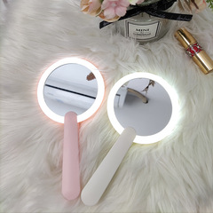Foldable makeup mirror with built-in lighting, portable handheld rotating mirror with charging LED light, comb mirror