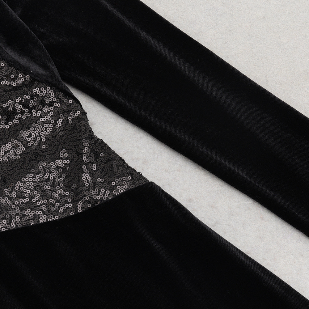 Autumn Winter Elegant Long Sleeve round Neck Long Patchwork Dress Evening Dress