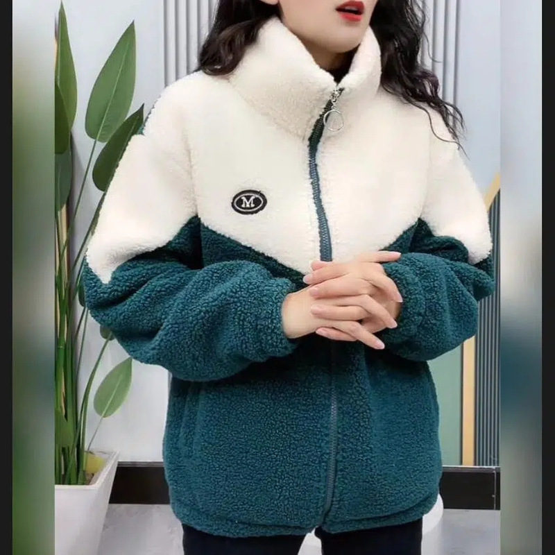 Korean style loose thickened stitching cotton-padded coat autumn and winter clothing 2023 New loose casual student lambswool coat female fashion