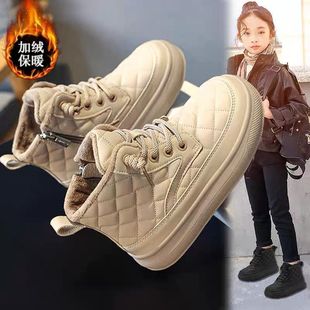 Girls' Shoes 2024 Winter New Children's sneaker Girls fleece-lined Two Cotton Shoes Martin Boots Snow Boots