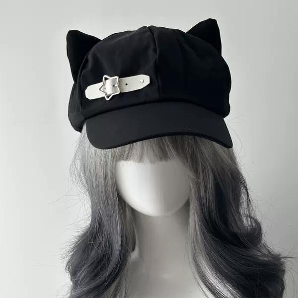 Cat Ears Duckbill Cap Star Heart Y2K Leather Buckle Subculture Otaku Cute Anime Beret Cross-Border