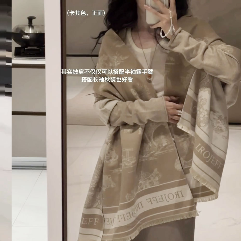 Landscape Painting Imitation Cashmere Scarf Women's Office Air-conditioned Room Thickened Warm Long Fashionable Scarf