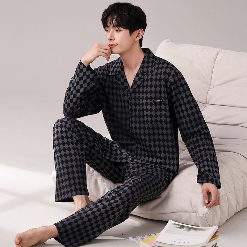 Pijamas de los hombres Primavera y Otoño Invierno 100% algodón de manga larga pantalones delgados más tamaño desgaste de alto nivel de los hombres de verano ropa de casa