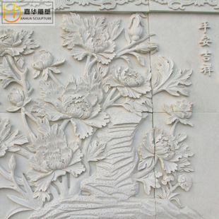Stone carving Han Baiyu relief courtyard indoor Chinese green stone landscape plum orchid bamboo chrysanthemum scenery hollow deep relief mural