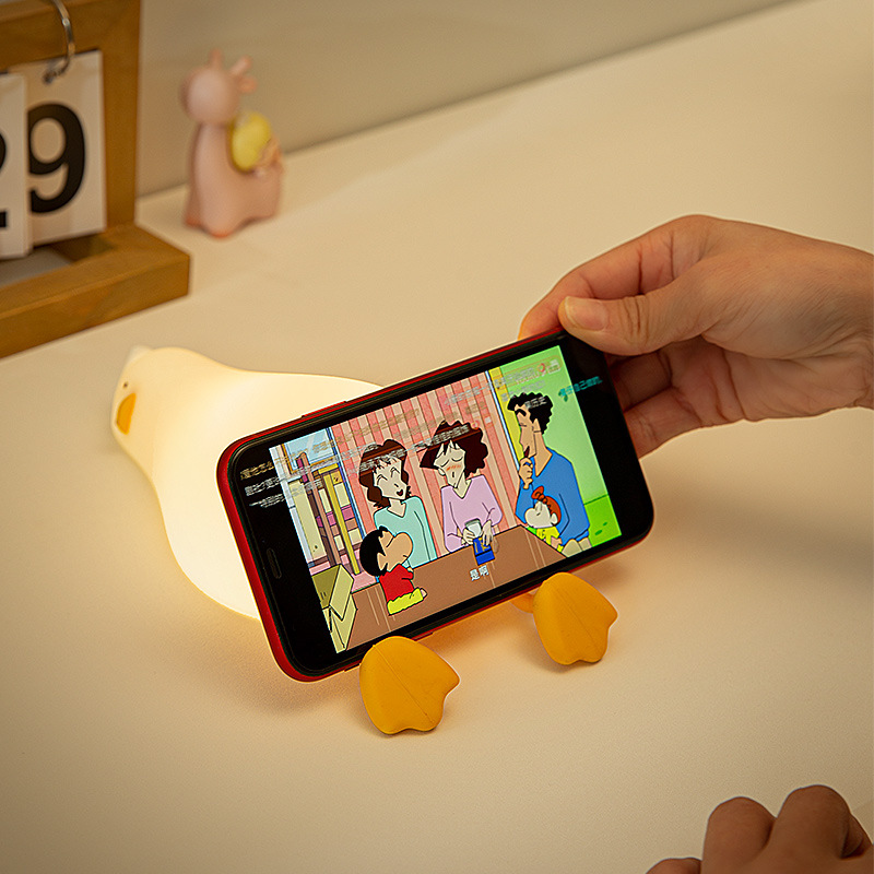 (2개) 창조적 인 새로운 거짓말 플랫 오리 실리콘 램프 USB 충전 박수 어린이 홈 침실 밤 빛 감압 램프