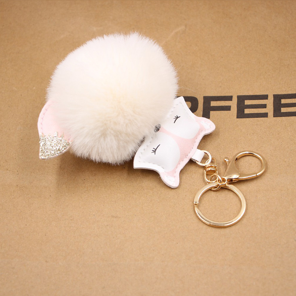 New Product Fox Pu Leather Plush Bag Keychain Fox Head Doll Toy Fur Ball School Bag Pendant Pendant display picture 10