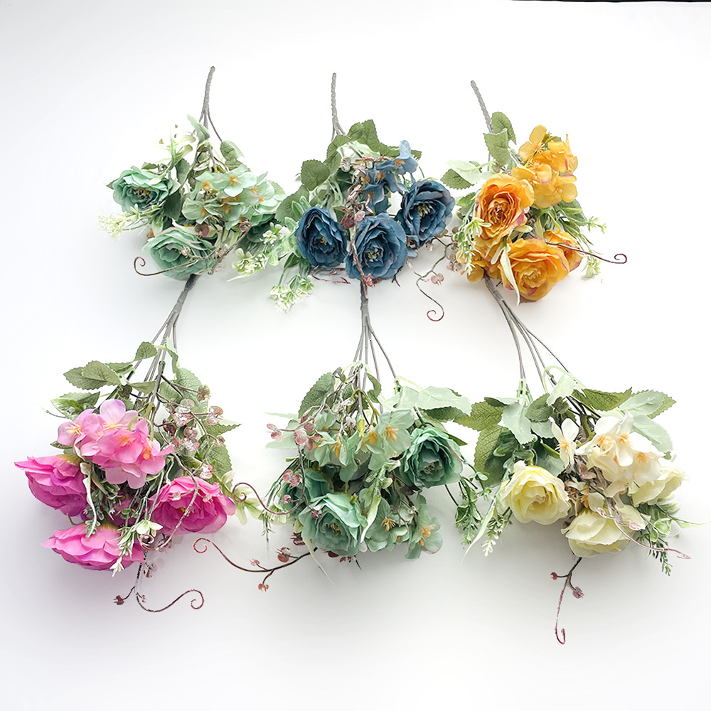 Simulación de hortenida peonía decoraciones de estilo retro europeo accesorios de fotografía de boda pequeños ramos de peonía ramosos ramos falsos