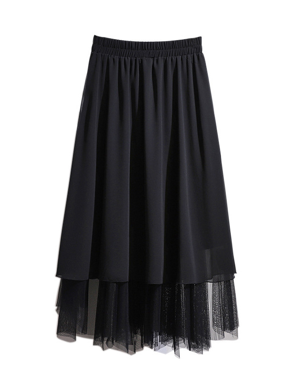 60-150kg Plus Size Mesh Splicing Skirt 2025 Spring New Fat Girl High Waist a Line Mid-Length Style