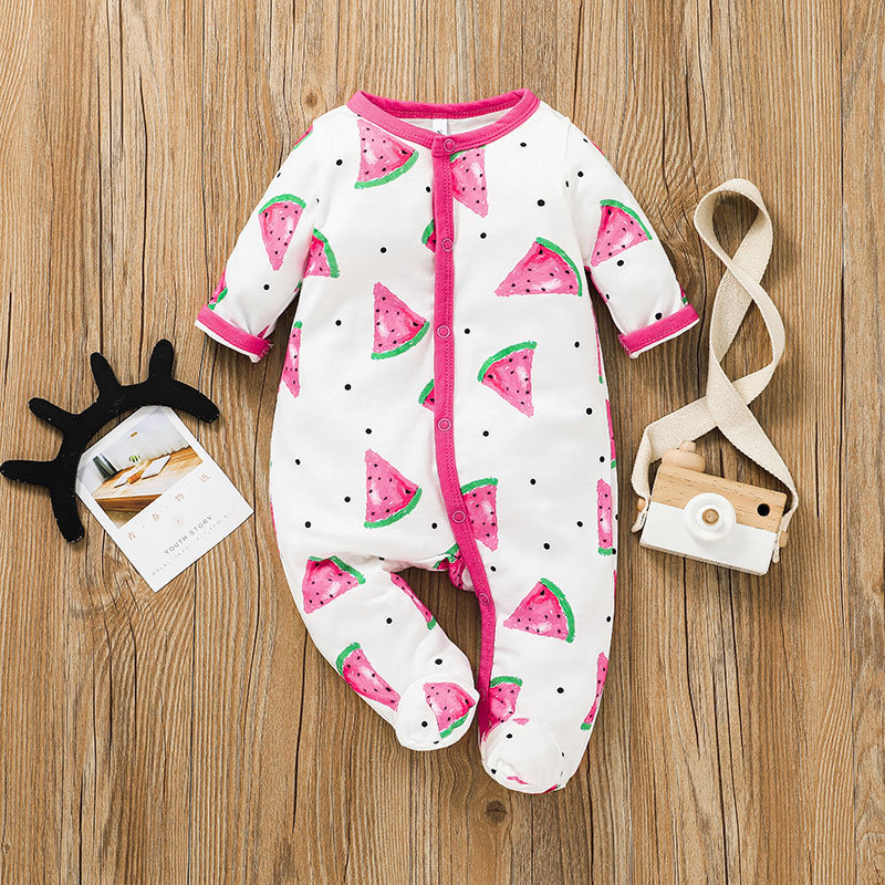 2021 Baby Sweet Watermelon Printing Long Type Crawling Suit Fashion Baby's Long-sleeved Rompers Jumpsuit Clothing Foreign Trade display picture 3