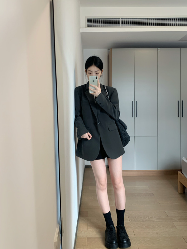 设计感灰色西装外套女2025秋季新款宽松慵懒风休闲小西服潮流百搭|undefined