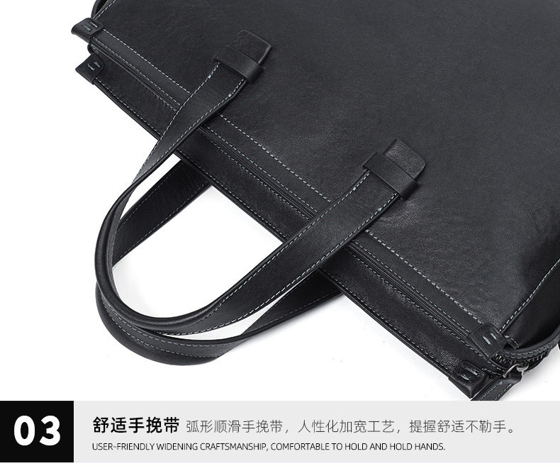 Túi xách tay nam da bò thật công sở đựng tài liệu laptop dung tích lớn 38×11×26 cm — Màu đen da thực vật chi tiết 21