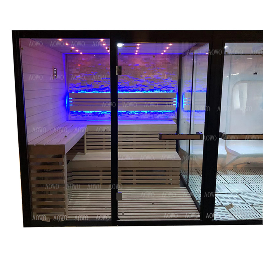 Ducha de vapor acrílico sala de sauna sala de infrarrojos lejanos doble uso lámpara de color integral separación de sala de vapor seco para el hogar