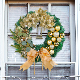 Amazon new golden Christmas ball pine needle wreath Christmas wreath wholesale window rattan door hanging decoration wholesale