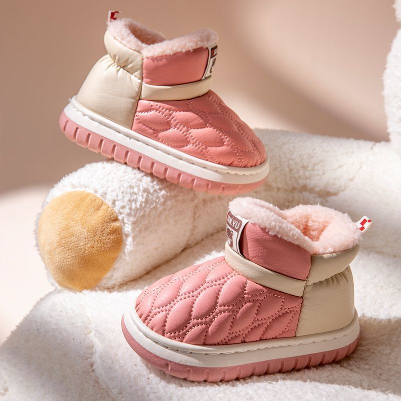 Non-Slip Boys' Outer Wear Winter Pu Leather Waterproof Thickeneded Cotton Shoes Girls' Velvet Snow Boots Home Cotton Slippers
