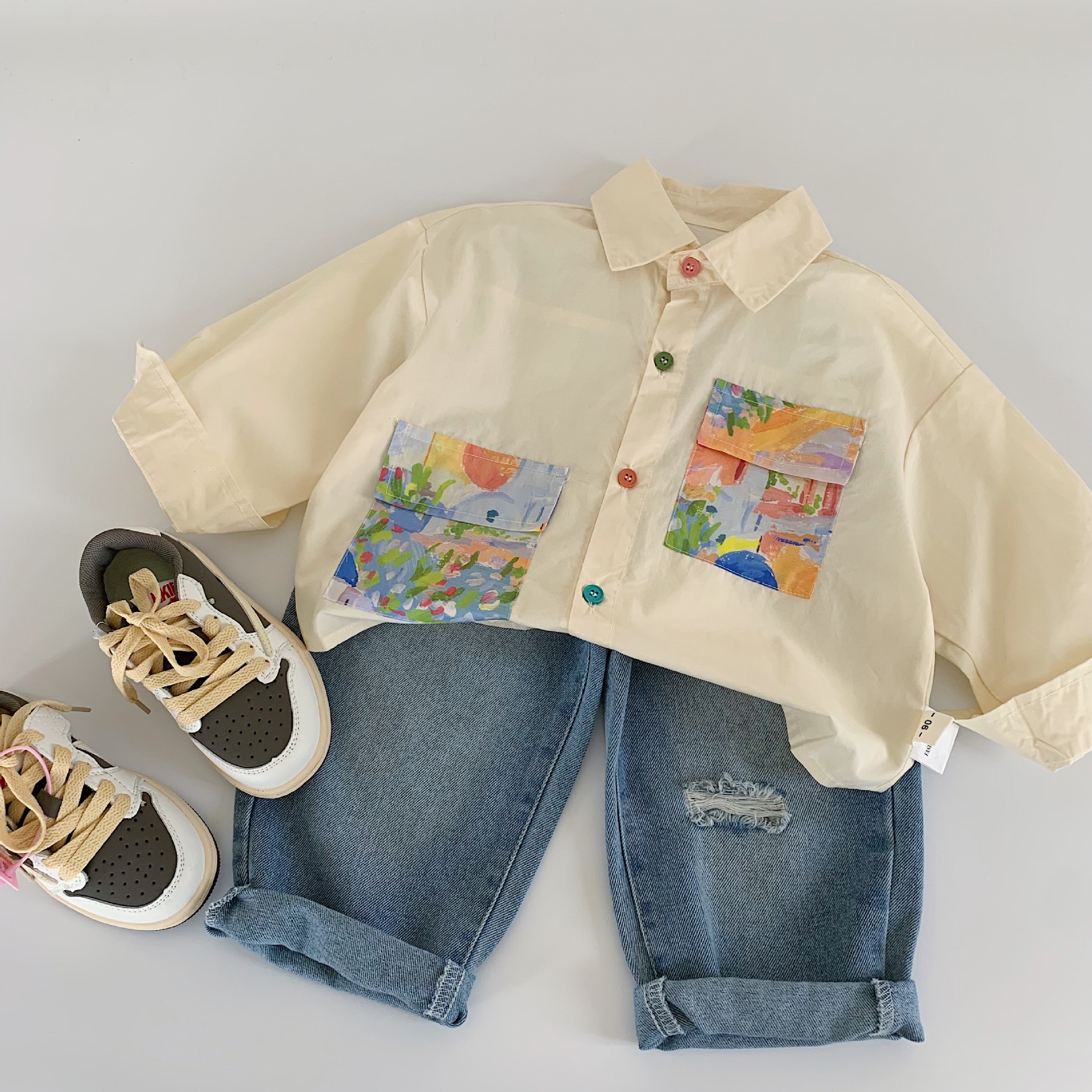 Camisas para niños Mai Bao 2025, otoño nuevo estilo para niños y niñas, camisas de etiqueta extranjera, ropa de otoño para bebés, ropa interior para niños