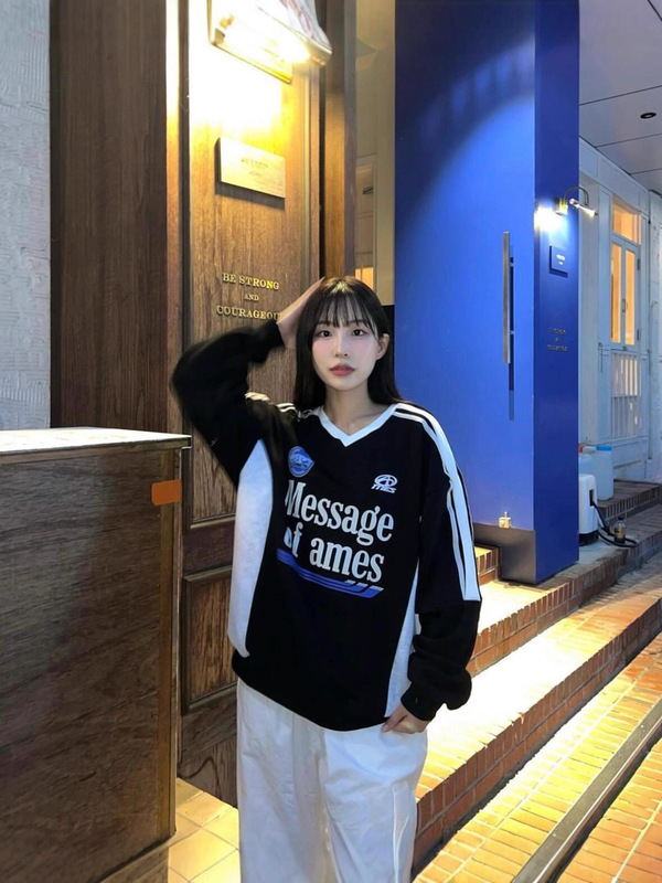 现货韩国Ames卫衣尹净汉同款美式复古V领球衣宽松男女情侣秋冬款|undefined