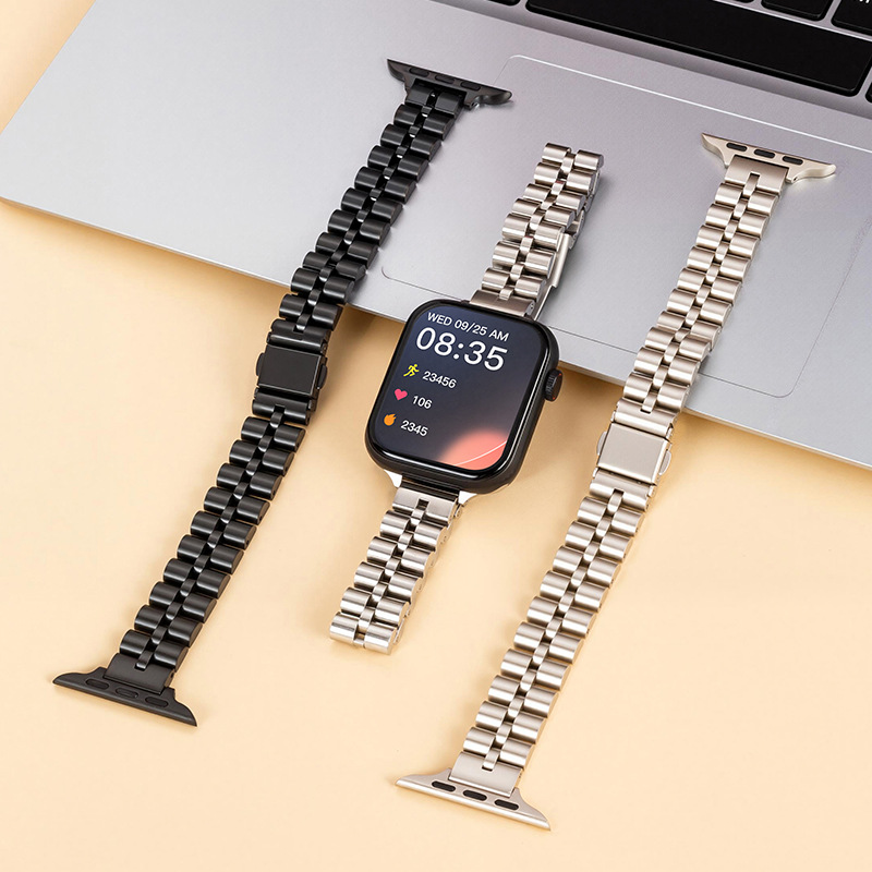 Suitable for Apple Watch stainless steel semi-circular solid steel strap with double-click folding clasp, women's 14mm watch accessory