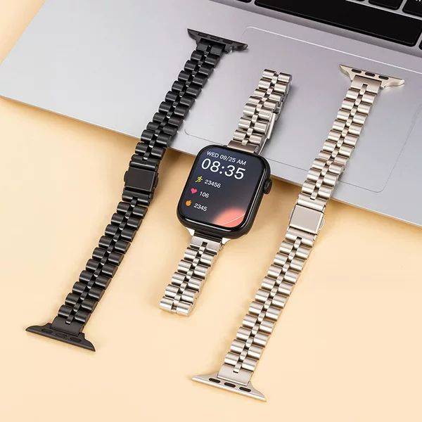 Suitable for Apple Watch stainless steel semi-circular solid steel strap with double-click folding clasp, women's 14mm watch accessory
