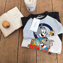 纯棉儿童t恤长袖上衣服2025新款卡通猫和老鼠百搭童装打底衫春秋