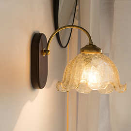 北欧复古玻璃小壁灯日式花朵家装浴室镜前灯简约民宿卧室床头壁灯