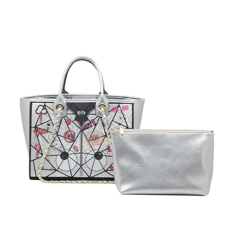 Gran capacidad para mujeres europeas y estadounidenses bolsas de ala impresión de forma de diamante cremallera práctica papel de oficina hombro 2793 #