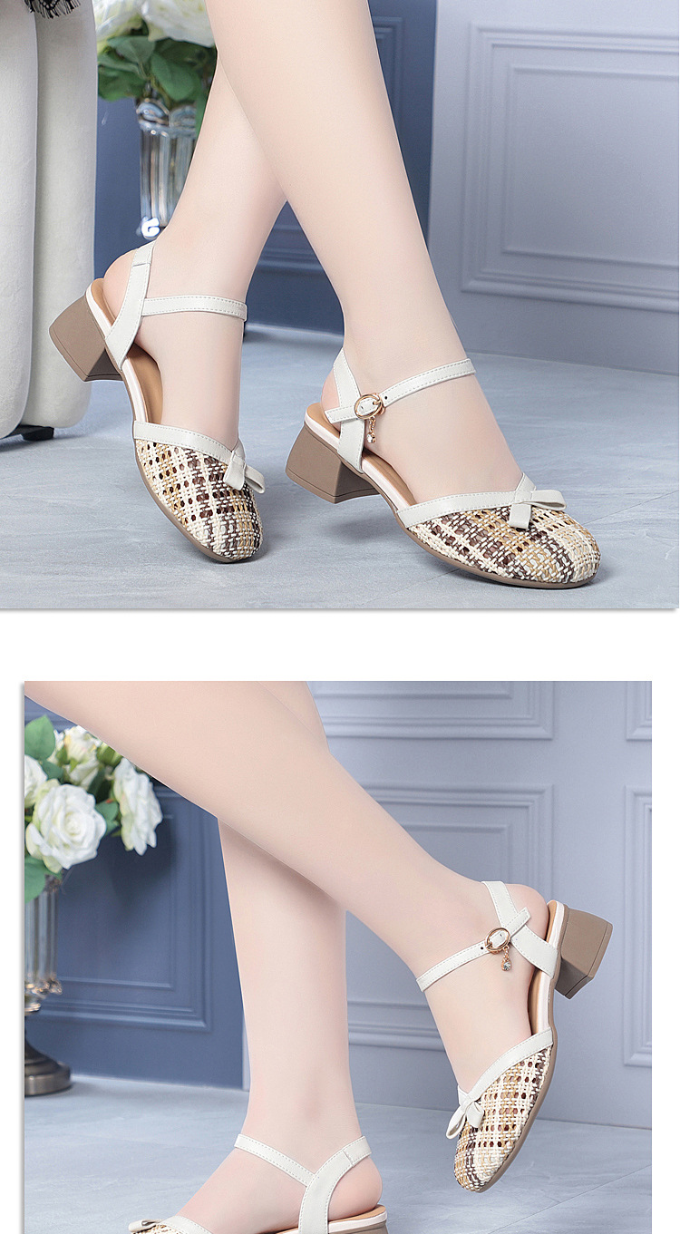 Sandal nữ bít mũi quai ngang gót vuông ổn định, kiểu bọc gót, form rộng — 0601 Nâu【Kiểu bọc gót】 chi tiết 14