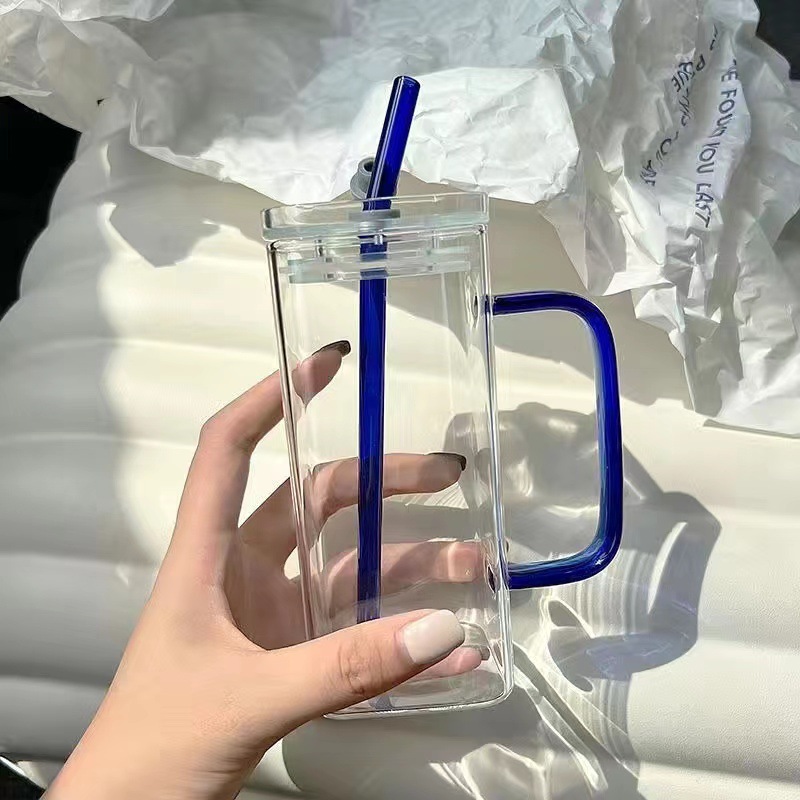 Cristal cuadrado de alta gama de alto aspecto estilo retro nuevo resistente al calor hogar a prueba de explosiones de negocios taza de agua borosilicato taza de té