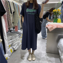 2025韩版宽松连衣裙圆领套头大码字母T裙韩国东大门棉运动女装潮