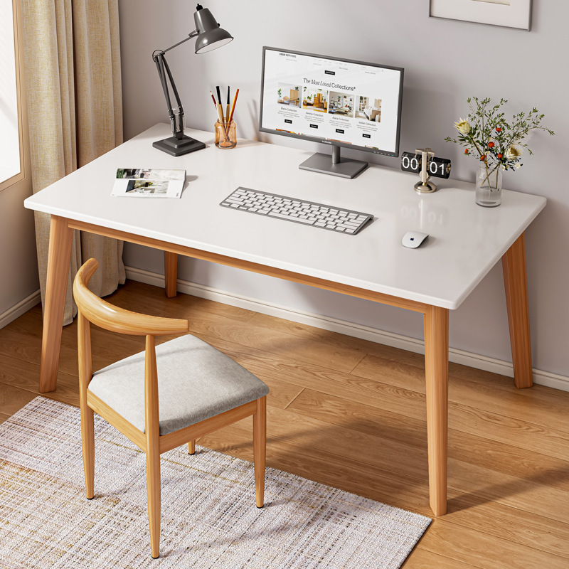 Simple wooden-legged desk for students, minimalist office home computer desk chair bedroom writing desk