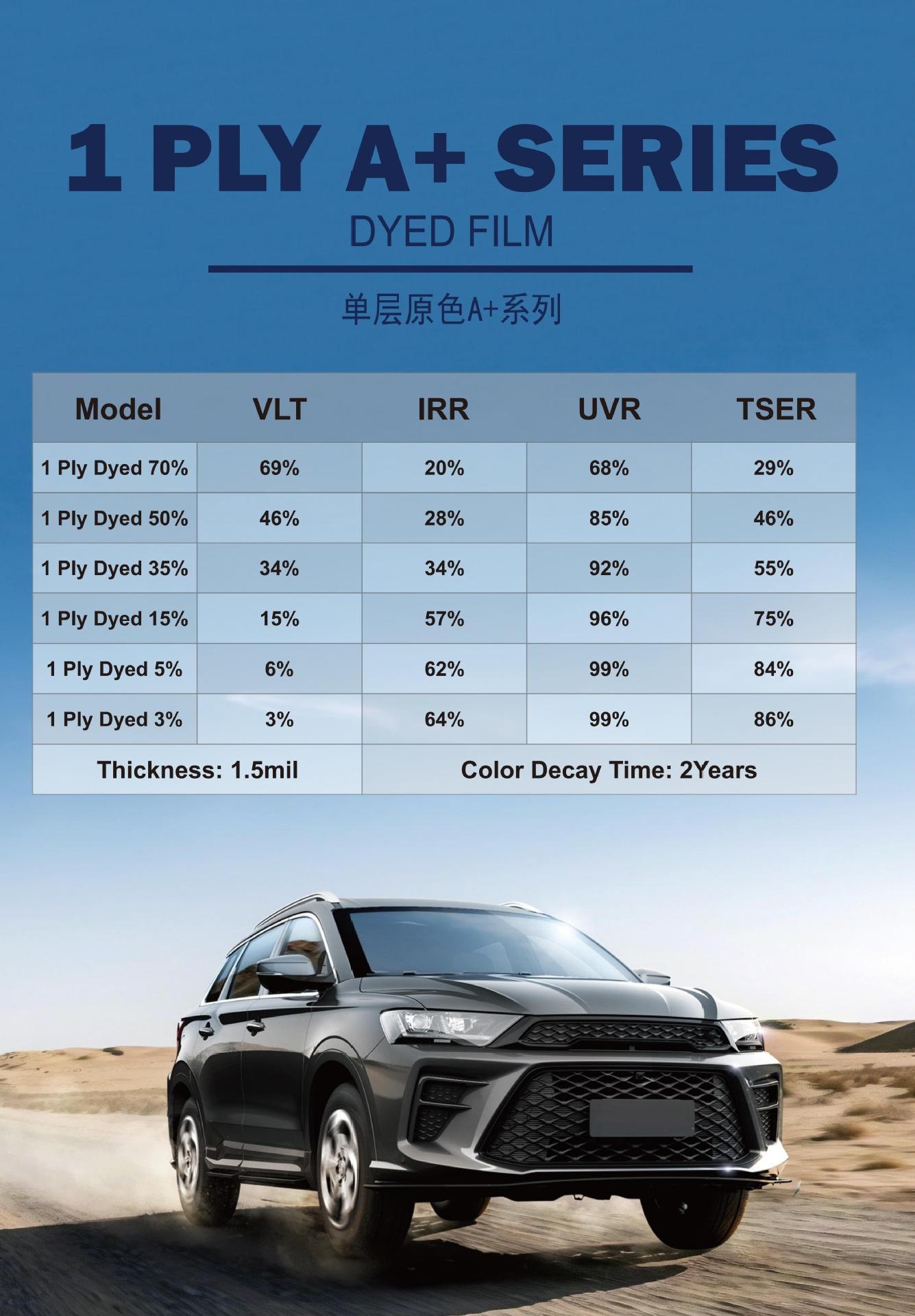 Single-Layer Original Color A+ Car Window Film, High-Definition, Heat-Insulating, Uv-Resistant, Fade-Resistant Solar Film, Direct Sales from the Manufacturer