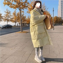 奶黃色羽絨棉服女中長款2022冬季新款韓版寬松棉衣加厚保暖外套潮