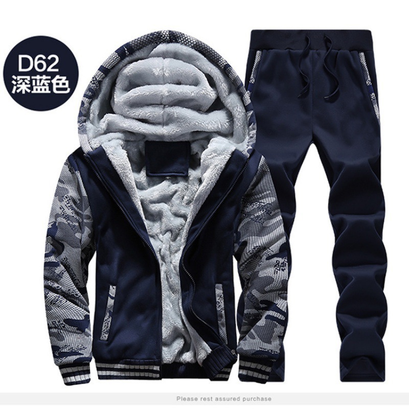 Nueva ropa de invierno para hombres engrosada y terciopelo calentamiento conjunto de camisas deportivas camufladas tamaño 5XL fábrica al por mayor D62