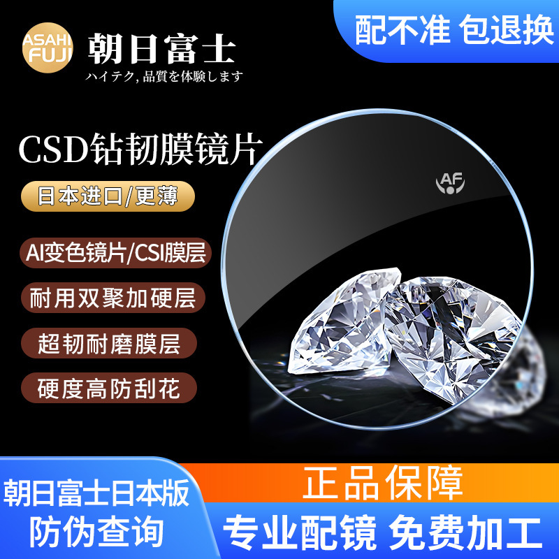 Japan Asahi Fuji CSD Drilled Tough Film Lens Super Hard Wear-resistant HD myopia lens Anti-blue discoloration film