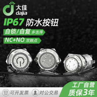 Dajia Metal Button Switch 16 19 22mm Point Self-Locking with Light Water Round Small 12V 220V