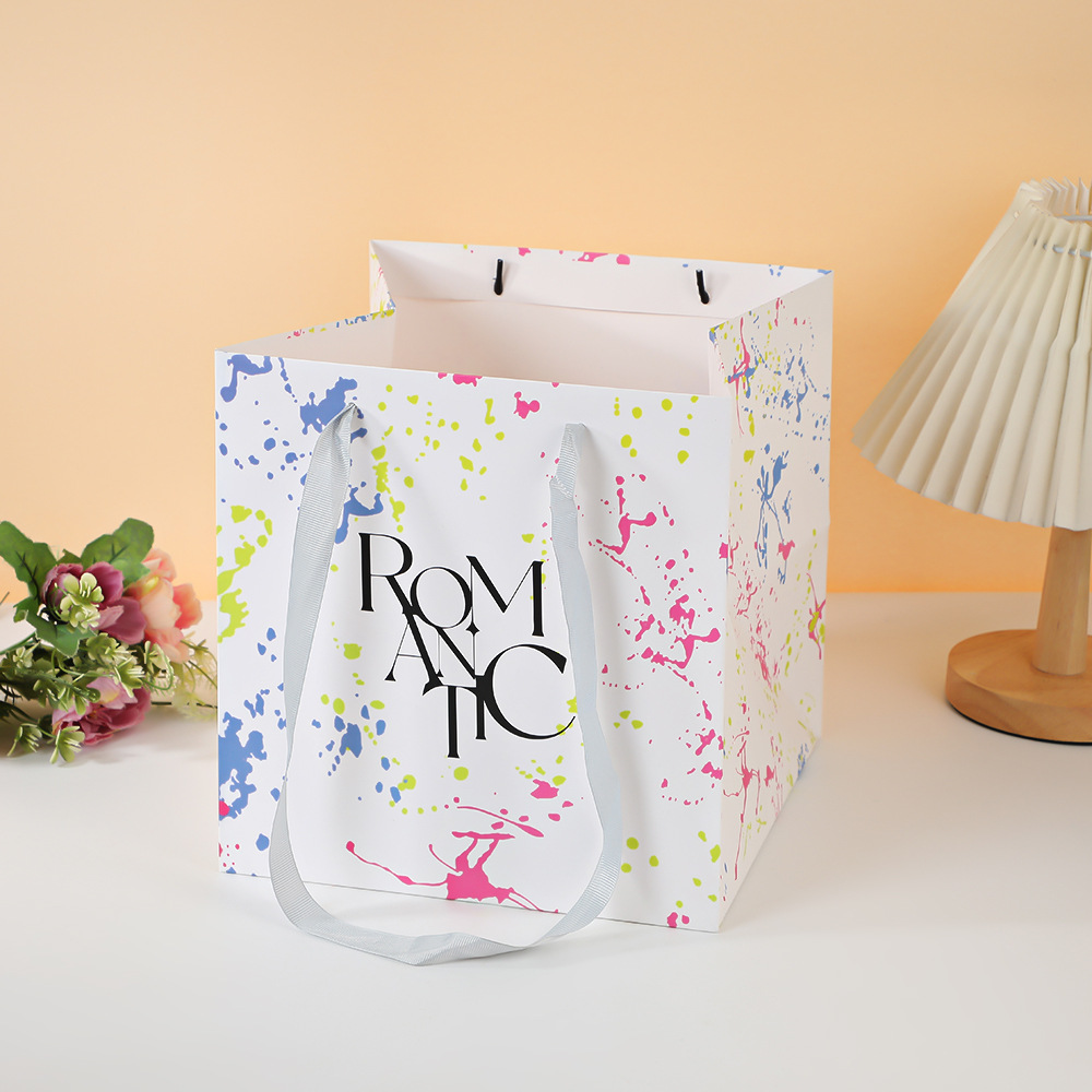 색상 25*25*25, 흰색 판지, 꽃 핸드백