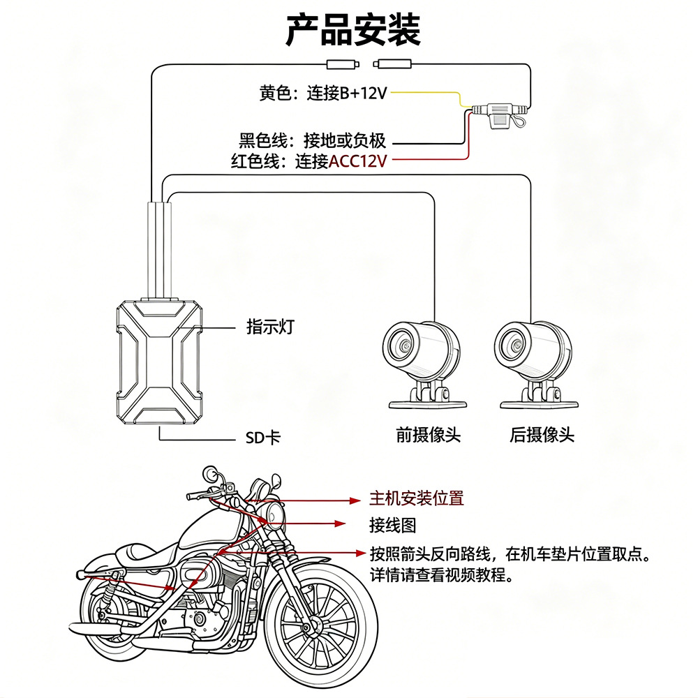 Cross-Border Motorcycle Dashcam 2K High-Definition Waterproof Wide-Angle Loop Recording Camera Source Manufacturer Wholesale