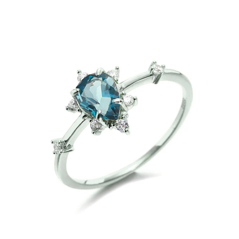 4g Weight Zircon Inlay Material 1 Piece 925 Sterling Silver Tortoise Pear Water Droplets Zircon Rings