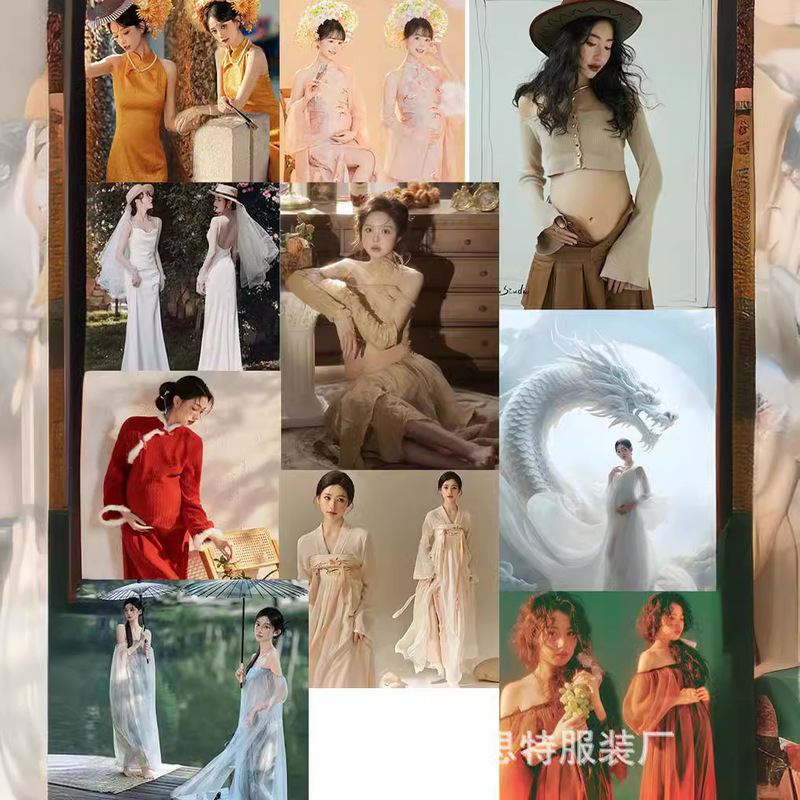 New Pregnant Women Photography Dress Fresh Pregnant Women Dress Set Hot Mom Parent-Child Couple Photo Theme Photo Dress