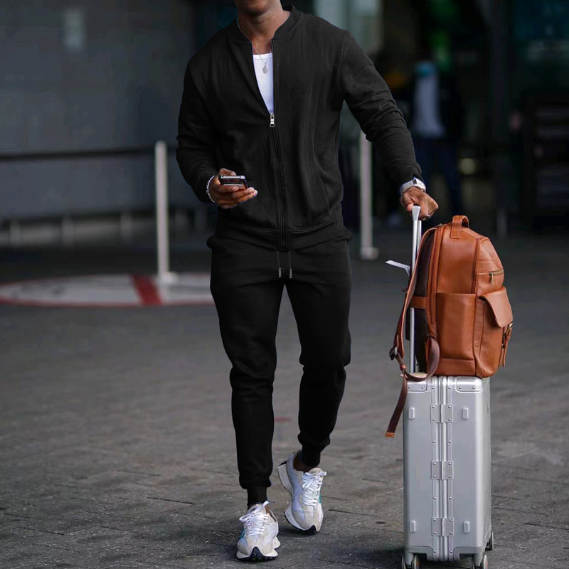 700g Weight Long Sleeve Sleeve Length Cotton Blend, Polyester Fabric Type Pants Sets Sets Type 2 Pieces Set Quantity Casual Occasion Collarless Neckline Regular Fit Fit Type Solid Color Pattern Spring, Autumn Season Men's Gender Simple Style Style Casual Men's Simple Style Solid Color Cotton Blend Polyester Pants Sets 34