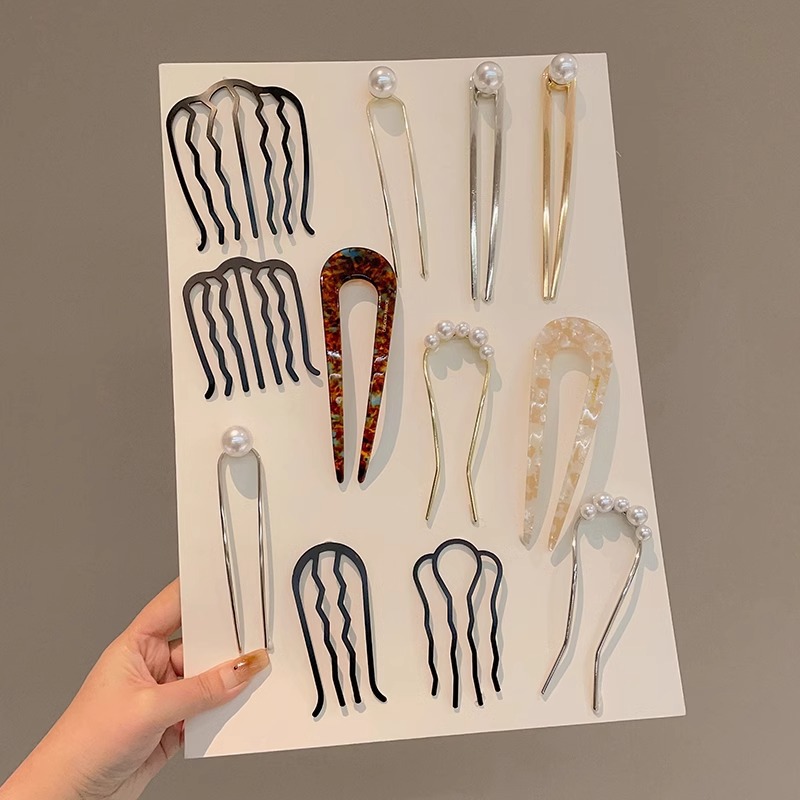 2025 nueva horquilla perla en forma de U, nueva horquilla de pelo de alto nivel femenino chino, horquilla, peine, dispositivo de fijación de cabello