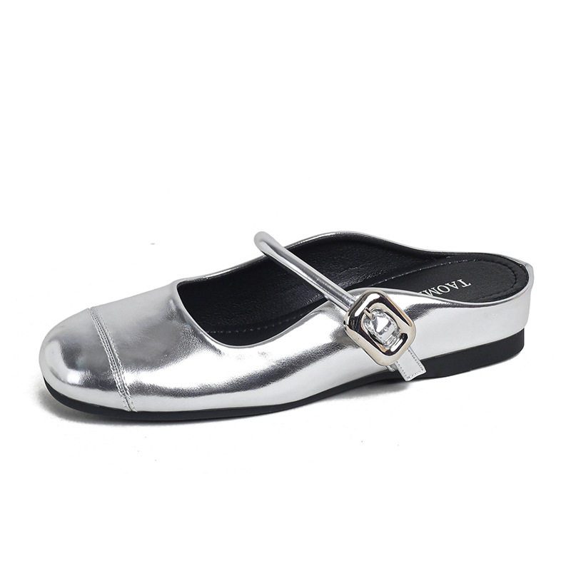 Dép nữ bít mũi Mary Jane quai ngang có khóa, đế bằng tăng chiều cao 3,5 cm — Bạc (nâng cao bên trong), Màu trắng (tăng chiều cao bên trong), Màu đen (tăng bên trong), bạc (dép)