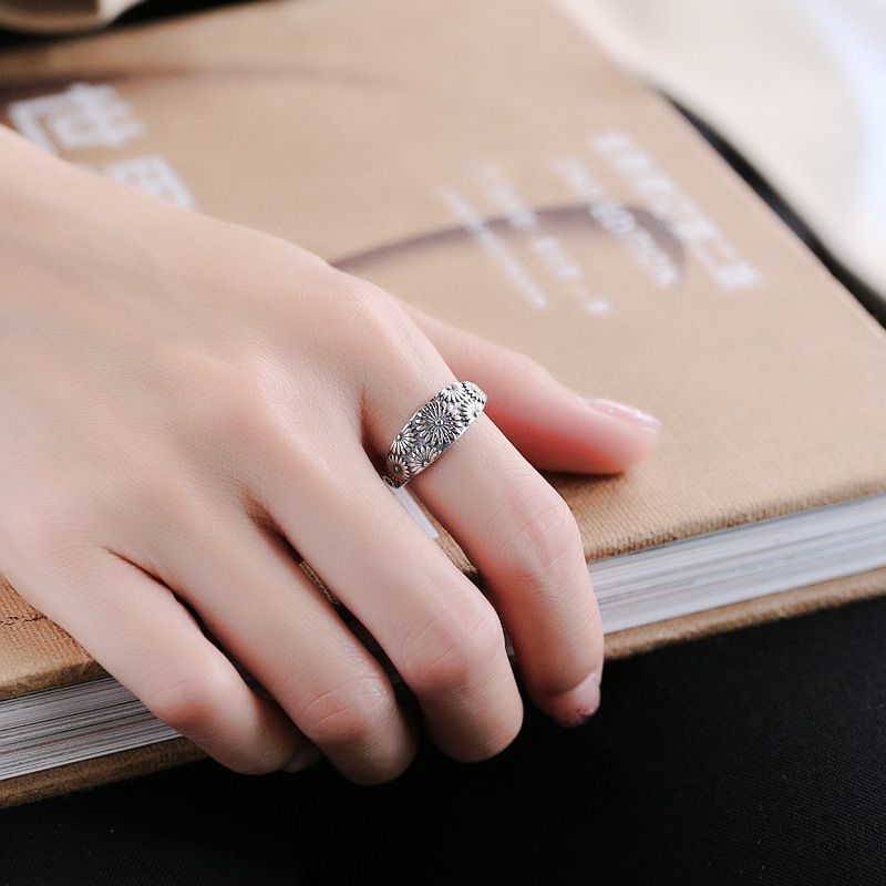 Dainty Floral Daisy Band Ring Adjustable Open Style For Women_voghion.com