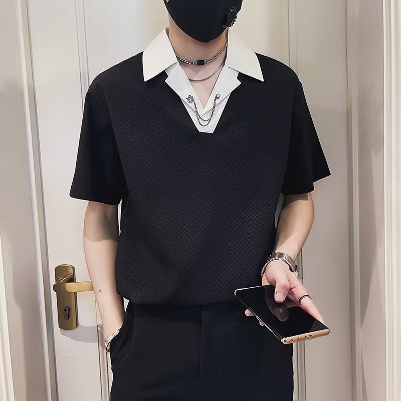 La nueva tendencia de verano 2024 de estilo coreano cuello de camisa de manga corta camisa POLO suelta camiseta de manga corta ropa de solapa para hombres