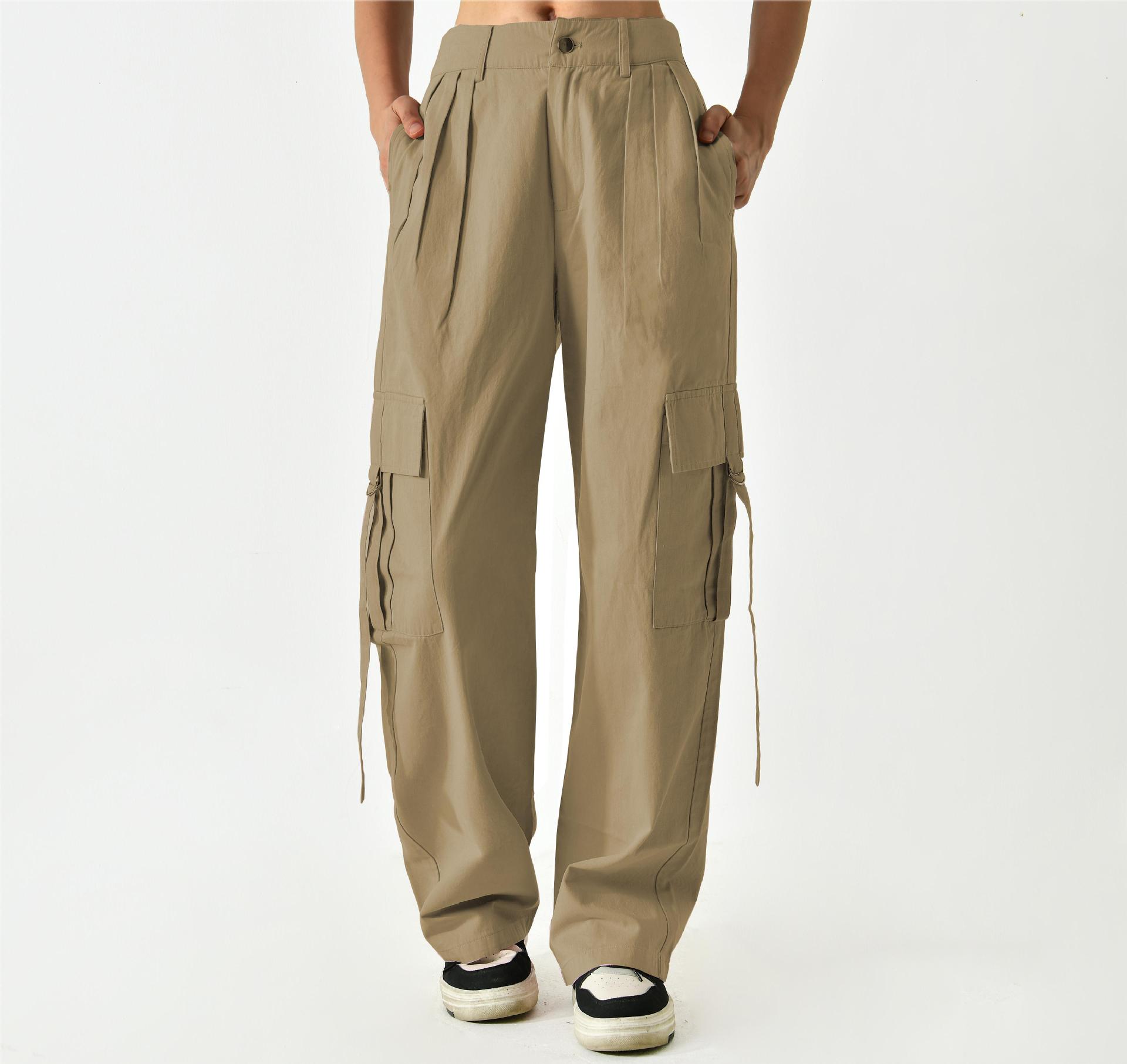 Pantalones de Trabajo Holgados para Mujer de Algodón, Corte Recto, Con Correas, para Estilo Urbano