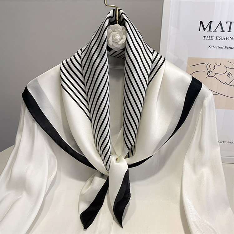 Bufandas 70x70 rayas blancas y negras bufandas de seda cuadrada bufandas de mujer camisa de transporte de trabajo de ropa profesional cuello delgado