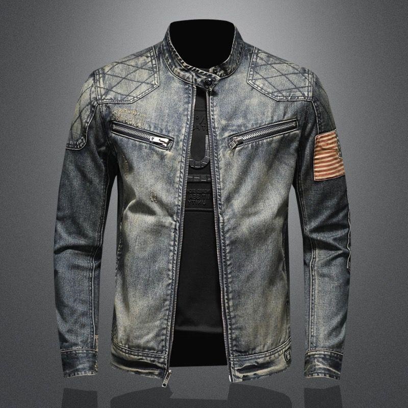 Veste en jean rétro printemps-automne pour homme, marque tendance, style urbain européen et américain, veste de moto, vêtement de travail._voghion.com