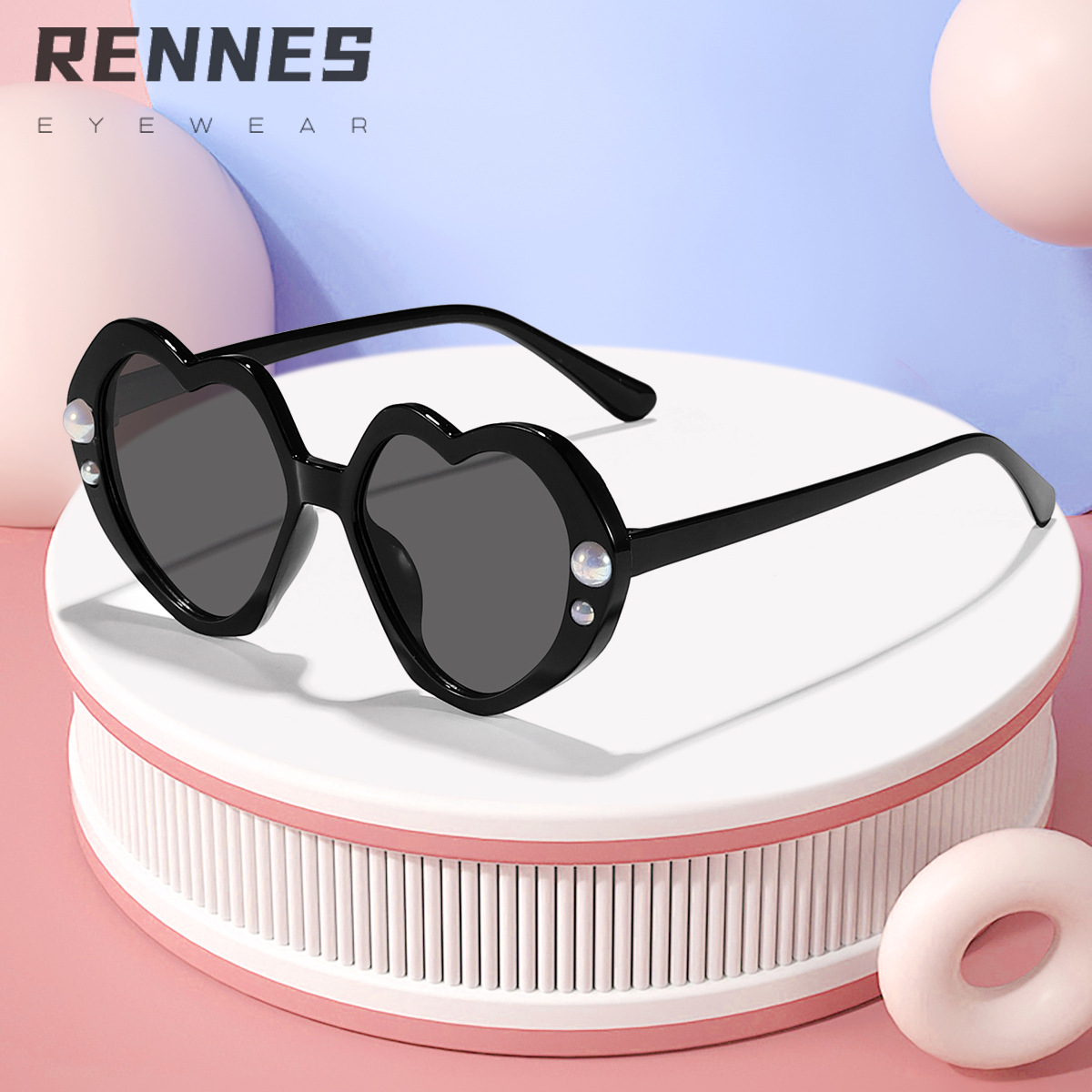 Nuevos accesorios de perlas para niños Gafas de sol con marco de amor de color caramelo Gafas de sol para niños y niñas con decoración de escenario personalizada Gafas de sol