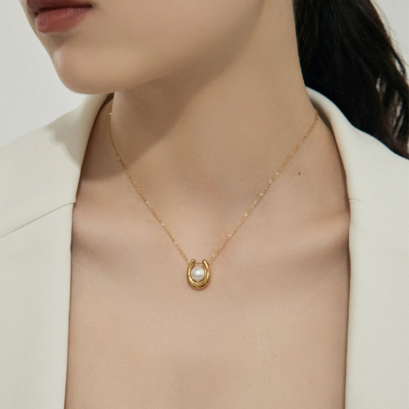 Collier en perles en forme de U, style français, Tianium Seel, simple et haut de gamme, accessoire de luxe discret et élégant._voghion.com