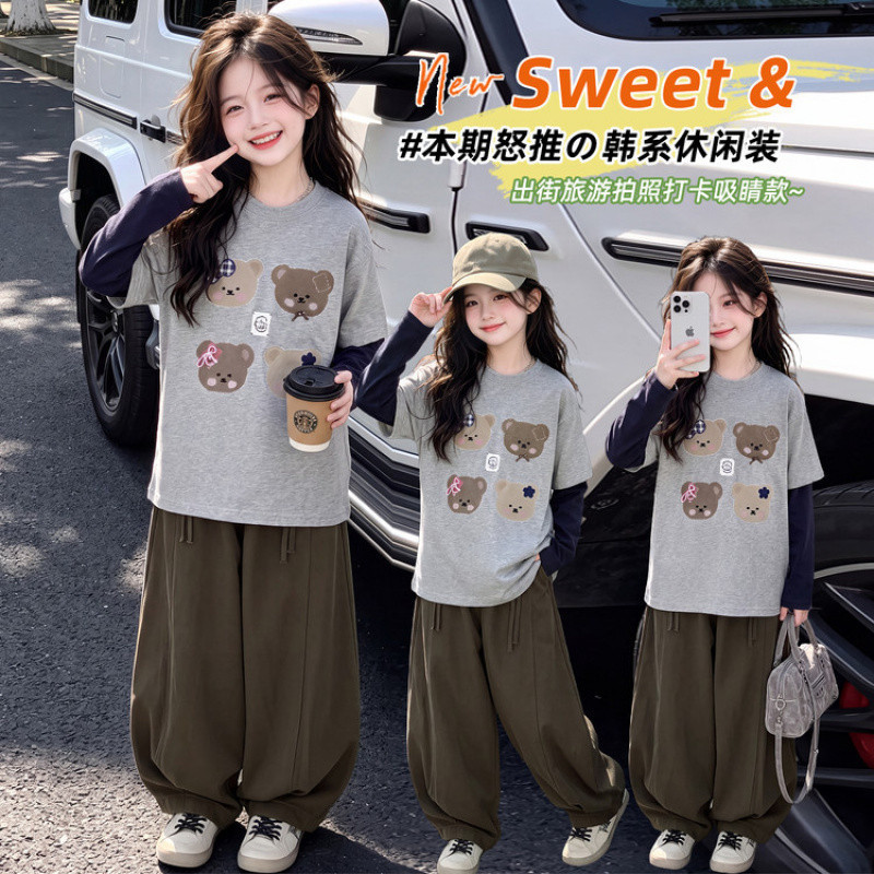 Zhili children's clothing, girls' spring and autumn style, 2026 new style, fashionable sweatshirt for older girls, faux two-piece style, for medium and large children.