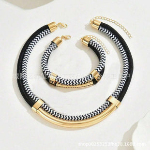 Personalized double braided rope through tube bracelet necklace necklace jewelry set creative women's jewelry wholesale jewelrysets